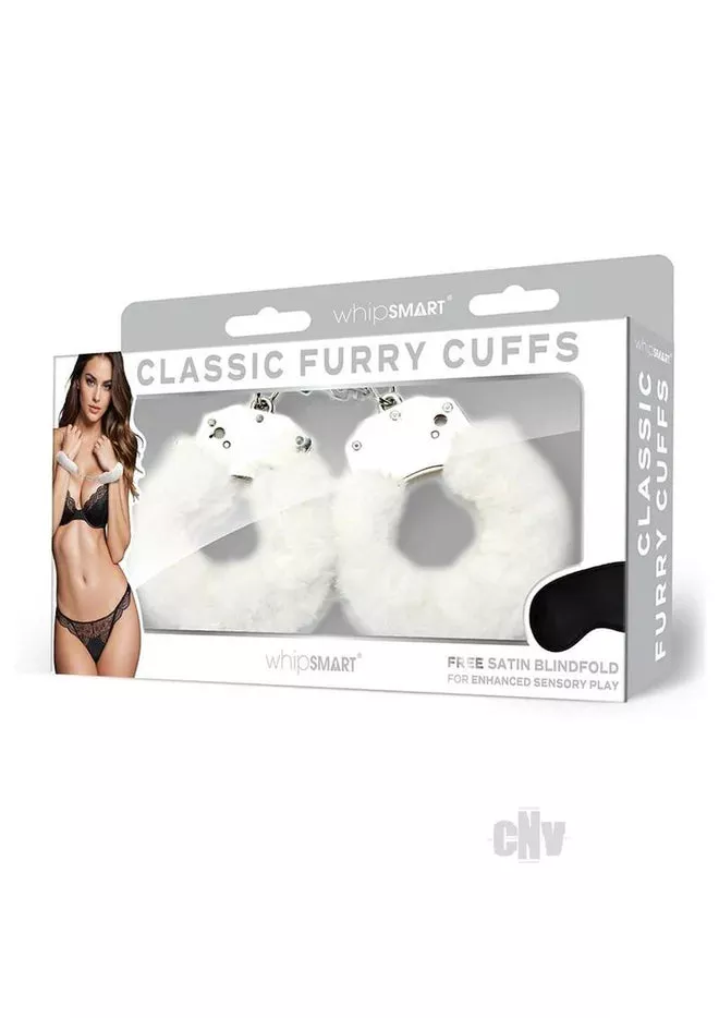 Whipsmart Furry Cuffs With Satin Blindfold – Adjustable Plush Restraint Set for Comfort & Sensory Play