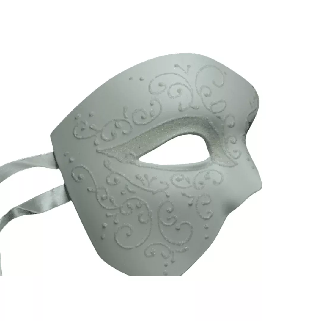 White Venetian Glitter Phantom Mask