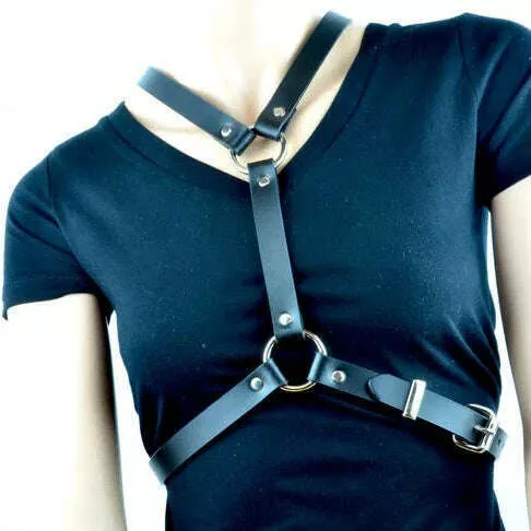 Women's Black Leather Chest Harness
