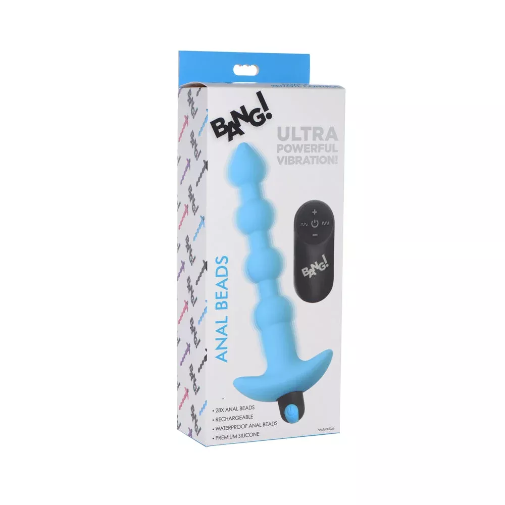 XR Brands BANG! Vibrating Silicone Anal Beads & Remote Control Blue