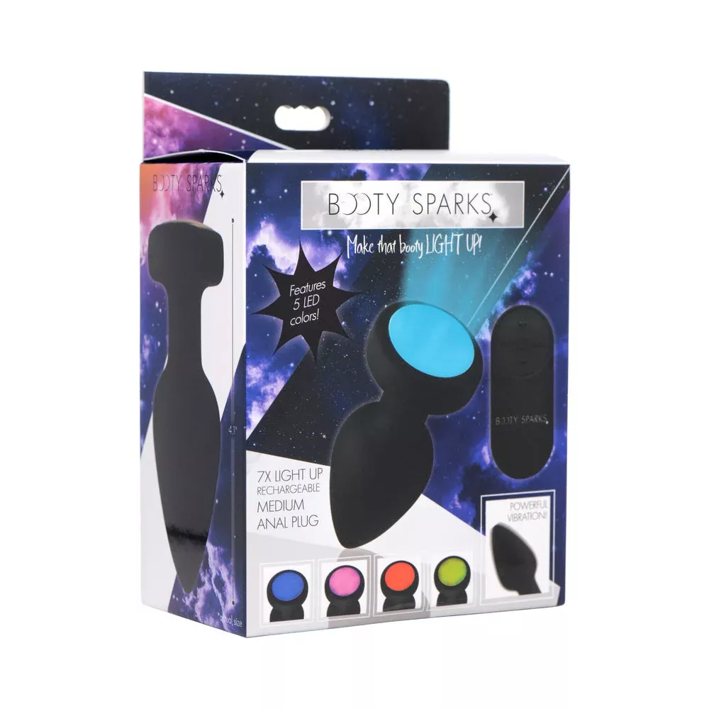 XR Brands Booty Sparks Rechargeable Light Up Vibrating Anal Plug with Remote Control M